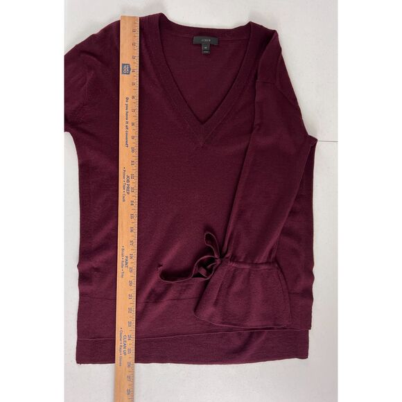 J Crew Women's Merino Wool V-Neck Sweater Drawstring Sleeves Cabernet Size XS - Picture 10 of 12